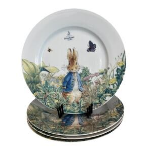 Peter Rabbit Easter Dinner Plates Set 4 10.75" Floral Beatrix Potter Floral Bee